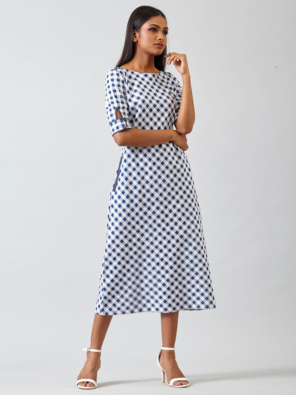 Buy White Blue A Line Midi Dress Online ...